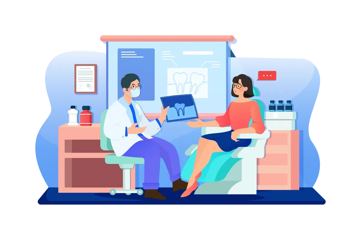 Medicare beneficiary talking to dentist about how dental insurance works